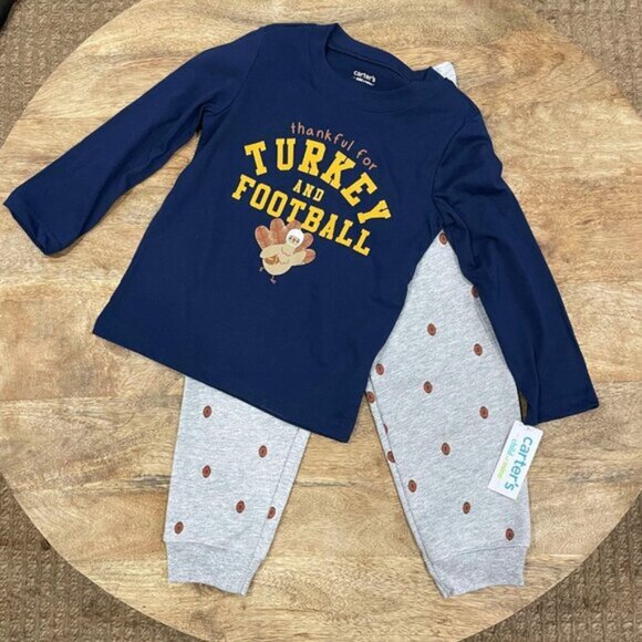 NEW 2Pc 4T Boys Turkey & Football Thanksgiving Outfit - Picture 1 of 3
